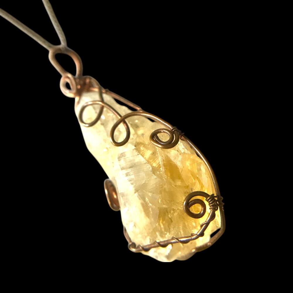 Genuine CITRINE artisan copper wire-wrap necklace - bohemian glam